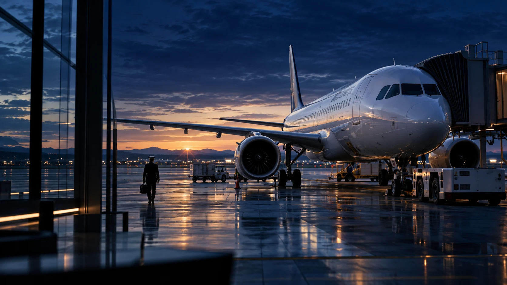 An aircraft at the gate before departure