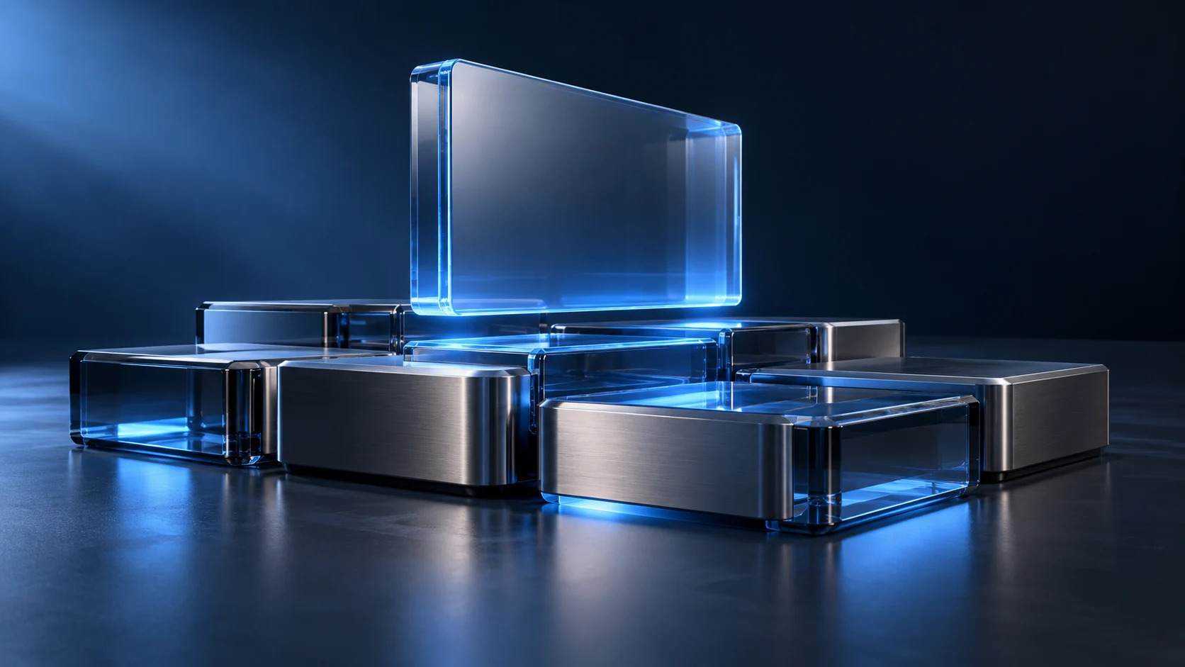 Coordinated glass and titanium modules representing a shared service engine